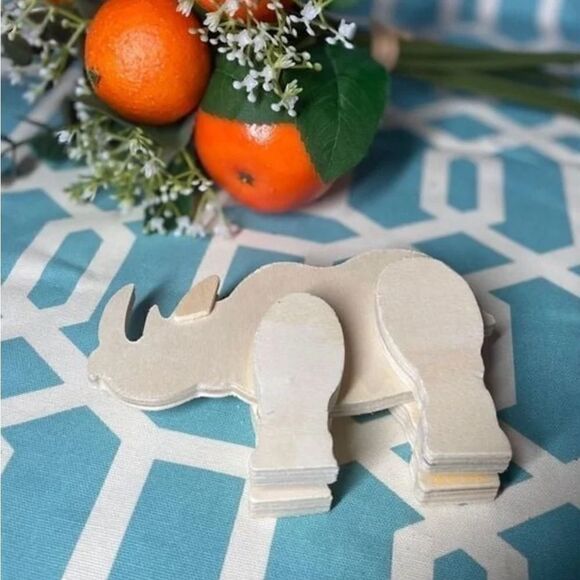 NEW Rhinoceros Wooden Natural Unfinished Animals Do It Yourself Ready to Paint & - Picture 6 of 6